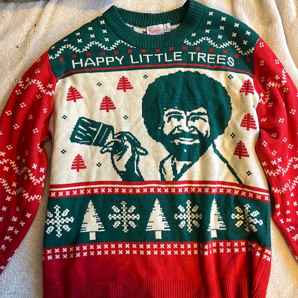 Bob Ross Ugly Christmas Sweater